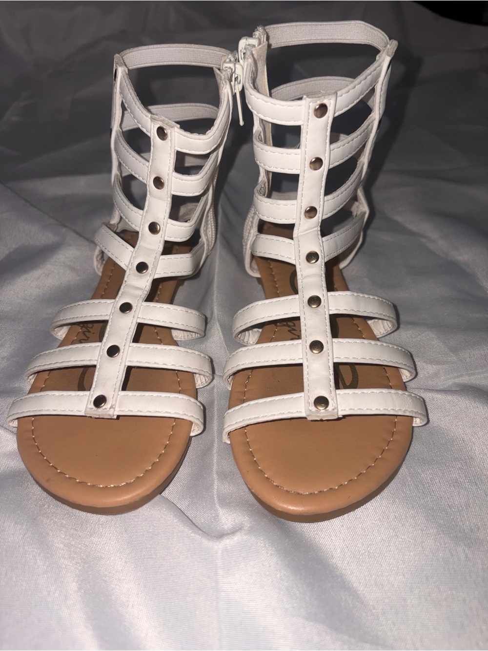 bebe White Girls Gladiator Sandals with Stud Accents